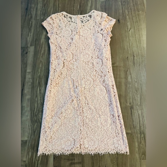 Ann Taylor LOFT Light Pink / Blush Pink Lace Dress. Short sleeve. Floral dress - Picture 4 of 12